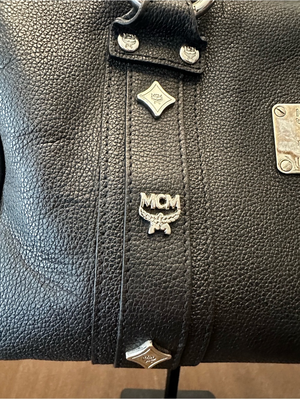 MCM Black Pebbled Leather Boston Bag with Silver Hardware - Picture 3 of 16